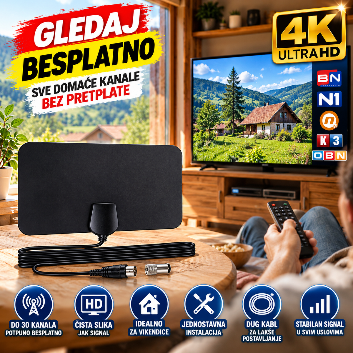 📺 DIGITALNA TV ANTENA 4K – GLEDAJTE DOMAĆE KANALE BESPLATNO!