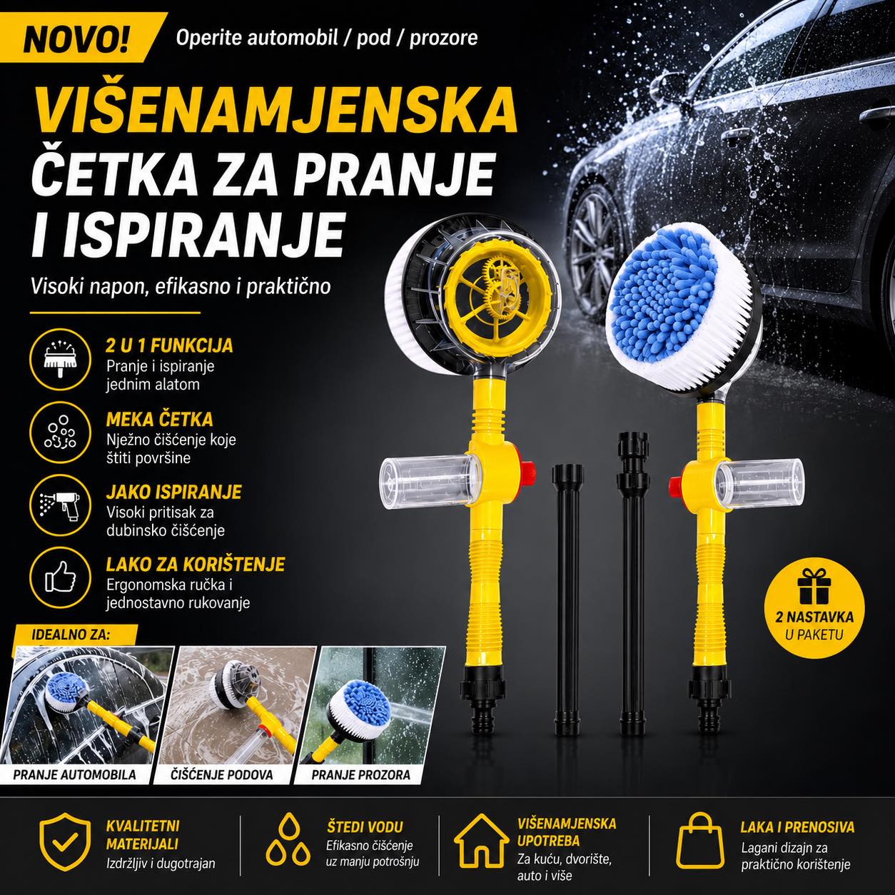 2u1 Rotirajuća četka za pranje i ispiranje