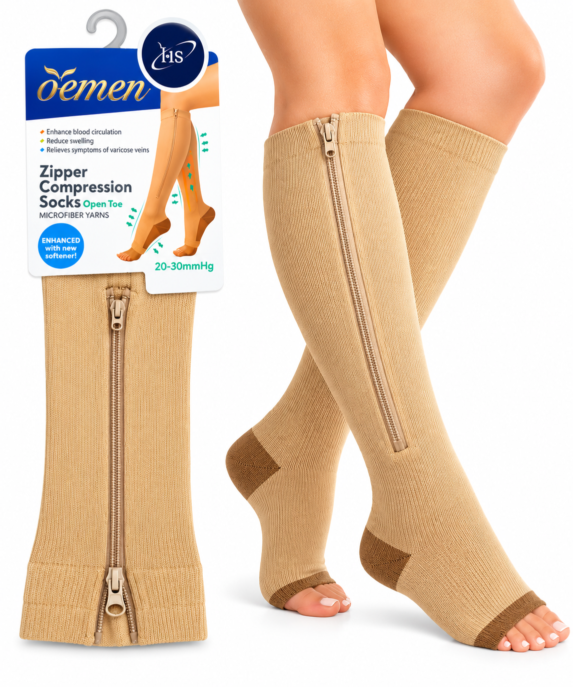🦵 OEMEN – KOMPRESIVNE ČARAPE SA RAJSFERŠLUSOM (20–30 mmHg)
