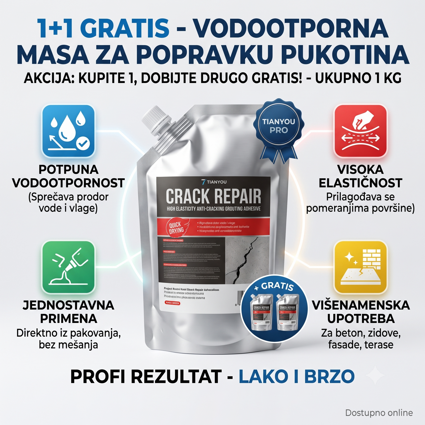 1+1 GRATIS – Vodootporna masa za popravku pukotina