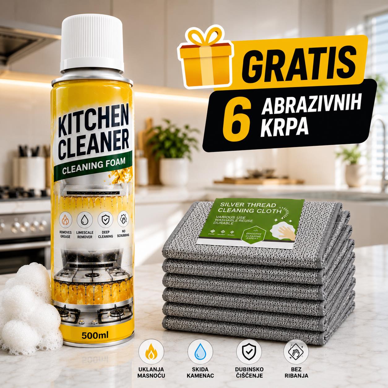 Kitchen Cleaner Cleaning Foam sa abrazivnim krpama